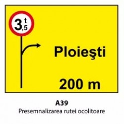 Presemnalizarea rutei ocolitoare (U39), Indicator rutier