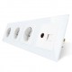 Priza cvadrupla - 3 x priza simpla + 1 x priza TV / internet Livolo VL-C7-C4EU/VC-11, incastrata, contact de protectie, rama din sticla inclusa, alba