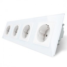 Priza cvadrupla - 4 x priza simpla Livolo VL-C7C4EU-11, incastrata, contact de protectie, rama din sticla inclusa, alba