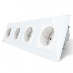 Priza cvadrupla - 4 x priza simpla Livolo VL-C7C4EU-11, incastrata, contact de protectie, rama din sticla inclusa, alba