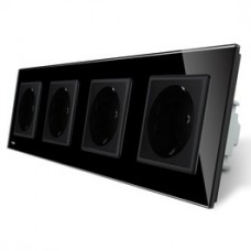 Priza cvadrupla - 4 x priza simpla Livolo VL-C7C4EU-12, incastrata, contact de protectie, rama din sticla inclusa, neagra