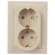 Priza dubla Abex Perla PT-7P, incastrata, rama inclusa, contact de protectie, bej