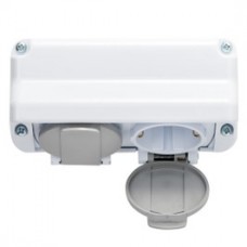 Priza dubla Atra 1138, aparenta, cu capac, contact de protectie, 16A, IP44, alba