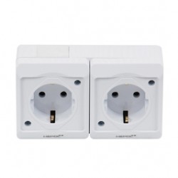 Priza dubla Hepol Tony 11868, aparenta, rama inclusa, contact de protectie, alba