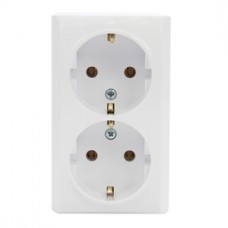 Priza dubla Ospel Bis GN-2BS, aparenta, rama inclusa, contact de protectie, alba