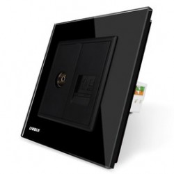 Priza dubla TV + internet Livolo VL-C791VC-12, rama din sticla, neagra