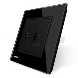 Priza dubla TV + telefon Livolo VL-C791VT-12, rama din sticla, neagra