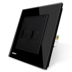 Priza internet dubla Livolo VL-C792C-12, incastrata, rama din sticla inclusa, neagra