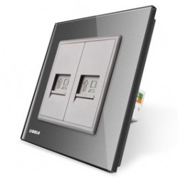 Priza internet dubla Livolo VL-C792C-15, incastrata, rama din sticla inclusa, gri