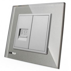 Priza internet simpla Livolo VL-C791C-15, incastrata, rama din sticla inclusa, gri