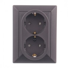 Priza schuko dubla Abex Perla PT-7P, incastrata, contact de protectie, antracit