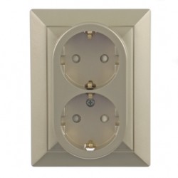 Priza schuko dubla Abex Perla PT-7P, incastrata, contact de protectie, satin
