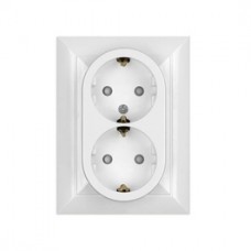 Priza schuko dubla Abex Perla PT-7PS, incastrata, contact de protectie, alba