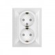 Priza schuko dubla Abex Perla PT-7PS, incastrata, contact de protectie, alba