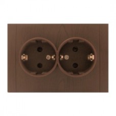 Priza schuko dubla Comtec Anemon, incastrata, rama inclusa, contact de protectie, stejar