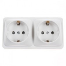 Priza schuko dubla Hoff Mini, aparenta, contact de protectie, 10A, alba