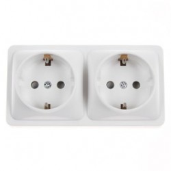 Priza schuko dubla Hoff Mini, aparenta, contact de protectie, 10A, alba