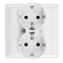 Priza schuko dubla Hoff Soft, incastrata, contact de protectie, 16A, alba