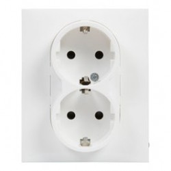 Priza schuko dubla Legrand New Suno 721126, incastrata, contact de protectie, rama inclusa, alba