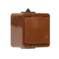Priza schuko simpla Abex Smart, aparenta, cu capac, contact de protectie, maro