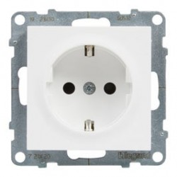 Priza schuko simpla Legrand New Suno 721120, incastrata, contact de protectie, alba