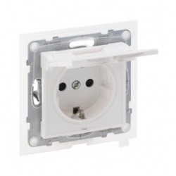 Priza schuko simpla Legrand New Suno 721123, incastrata, cu capac, contact de protectie, alba, IP44