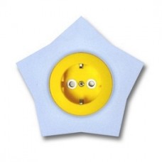 Priza schuko simpla Metalka-Majur Happy 1642052, incastrata, rama inclusa, contact de protectie, galbena cu bleu, stea