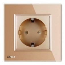Priza simpla Livolo VL-C7C1EU-13, incastrata, contact de protectie, rama din sticla inclusa, aurie