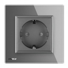 Priza simpla Livolo VL-C7C1EU-15, incastrata, contact de protectie, rama din sticla inclusa, gri