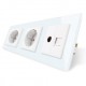 Priza tripla - 2 x priza simpla + 1 x priza TV / internet Livolo VL-C7C3EU/VC-11, incastrata, contact de protectie, rama din sticla inclusa, alba