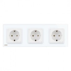 Priza tripla Livolo VL-C7C3EU-11, incastrata, contact de protectie, rama din sticla inclusa, alba
