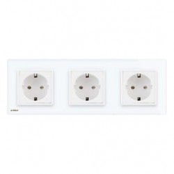 Priza tripla Livolo VL-C7C3EU-11, incastrata, contact de protectie, rama din sticla inclusa, alba