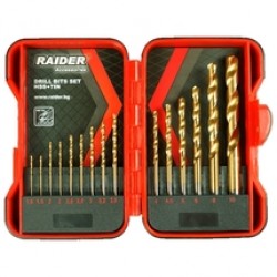 Raider  157789 - Set burghie metal, HSS-TIN, 1.5-10  mm, tija cilindrica, 15  bucati