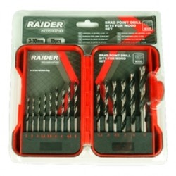 Raider  157791 - Set 15 burghie lemn cu varf ascutit, 3-10  mm, tija cilindrica