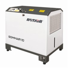  ROTAIR GOMMAIR 10 - 7, Motocompresor stationar, echipat cu motor diesel Kubota Z 602 BIcilindric, racire cu apa, putere max. 10,4 kW, turatie motor max. 3.000 rpm Debit compresor 1100 l/min.   Presiune de lucru 7 bar.