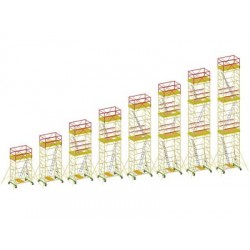 Schela mobila pentru int. si ext. SVELT-Professional H max 13,70 m inaltime platforma 1,90 m., inaltime de lucru 3,90 m. Configurare optionala prin adaugare de elemente pana la H maxim 13,70 m.