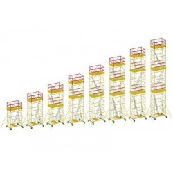 Schela mobila pentru int. si ext. SVELT-Professional H max 13,70 m inaltime platforma 7,90 m., inaltime de lucru 9.90 m. Configurare optionala prin adaugare de elemente pana la H maxim 13,70 m.