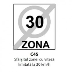 Sfârşitul zonei cu viteză limitată la 30 km/h, Indicator rutier
